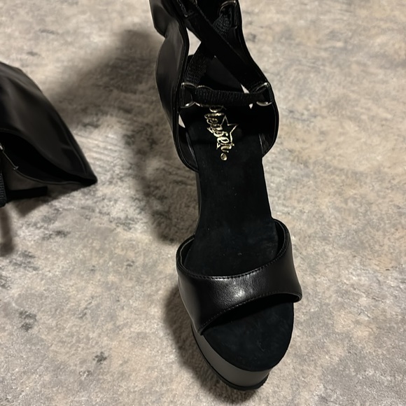 Women’s Black Platform Stiletto Open Lace Up Boots - Picture 4 of 14